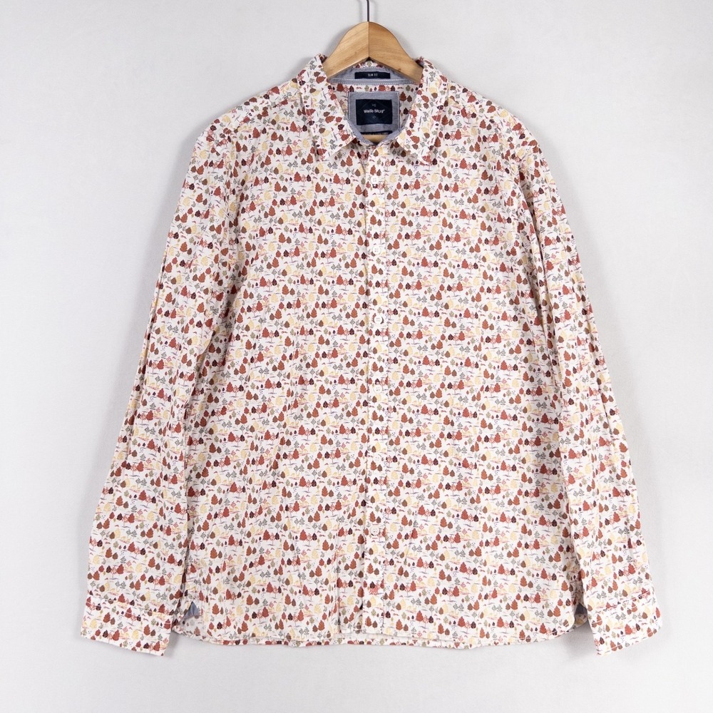 White Stuff Shirt Mens XL Multicolor Autumn Trees Button Up Slim Fit Cotton